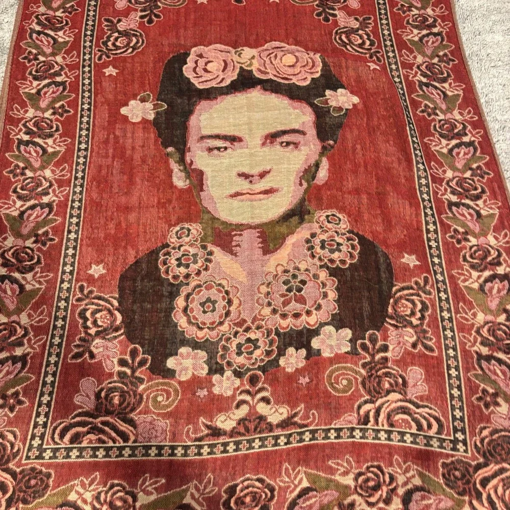 Frida Kahlo Women Shawl Wrap Scarf OS Floral Fringed Art Painter Portrait 21253